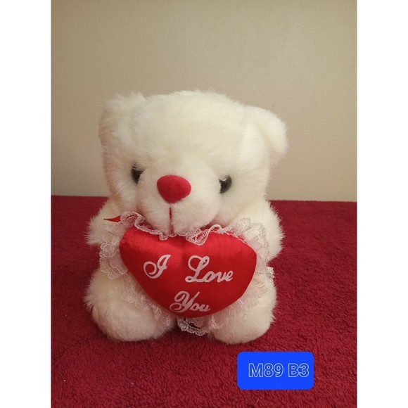 Valentines Day I Love you White Teddy Bear with  red heart 6" - Picture 1 of 5